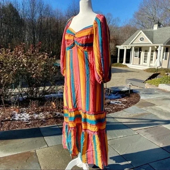 NWT Farm Rio Rainbow Stripe Maxi Dress Medium - Picture 9 of 16